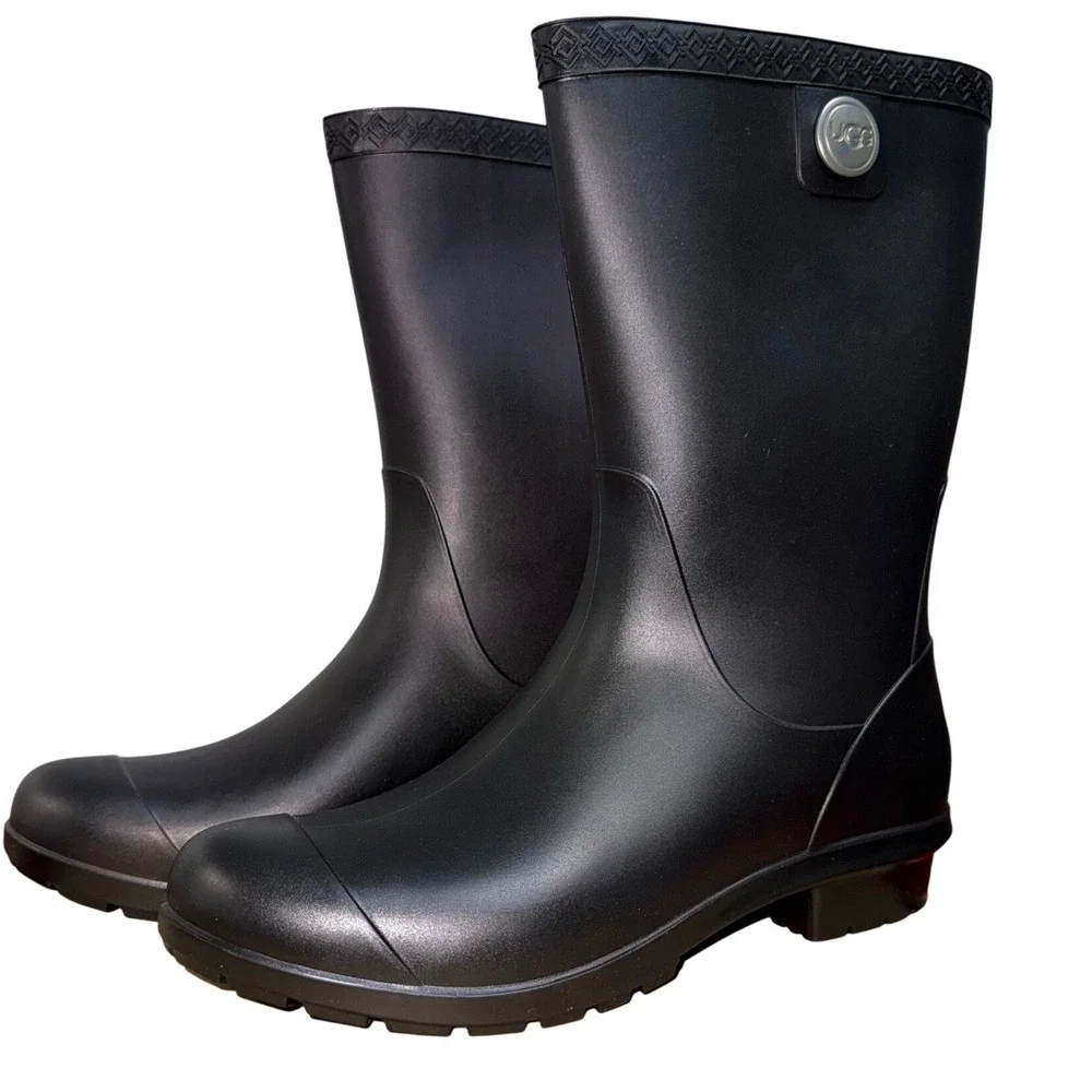 UGG Sienna Matte Rain Boots Black Waterproof Rubber Lamb Lining 1100510 NWB